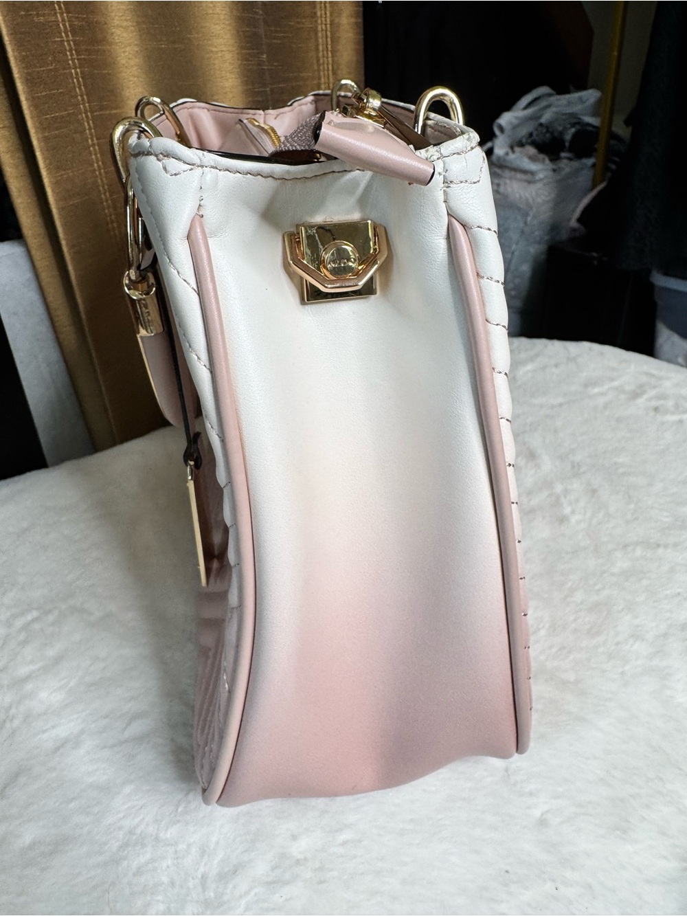 Aldo Blush Ombre Quilted Top Handle Satchel Handbag Gold Hardware - Picture 8 of 9